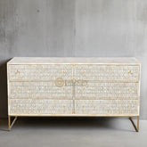 Commode 6 tiroirs à motif treillis et incrustations d'os, grise